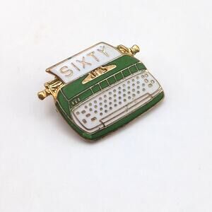 Vintage Mini Cloisonne Enamel Green 'Sixty' 60 Typewriter Writer Bday Lapel Pin